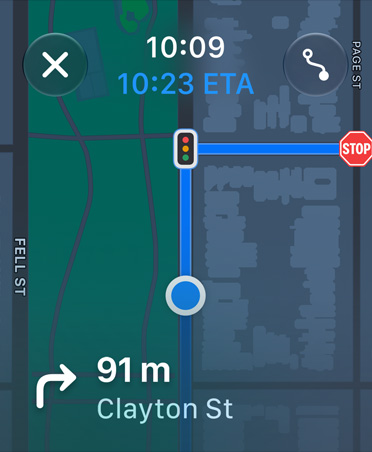Maps app, navigation instructions appear at bottom of screen