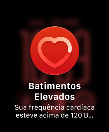 Notificação de frequência cardíaca alta, contorno de coração branco dentro de um círculo vermelho
