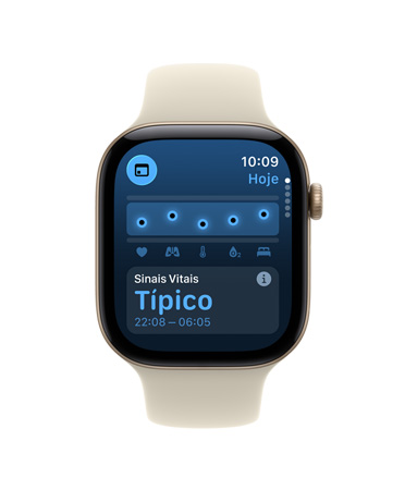 Apple Watch Series 12 com caixa cinza-espacial de alumínio, app Sinais Vitais, gráfico de pontuação de saúde, notificação típica de sinais vitais noturnos, pulseira esportiva areia (bege-clara)