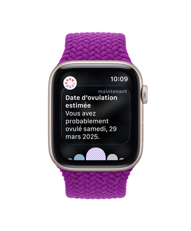 Apple Watch Series 12, boîtier en aluminium, couleur gris cosmique, notification de l’estimation de la date d’ovulation, bracelet solo tressé, couleur magenta