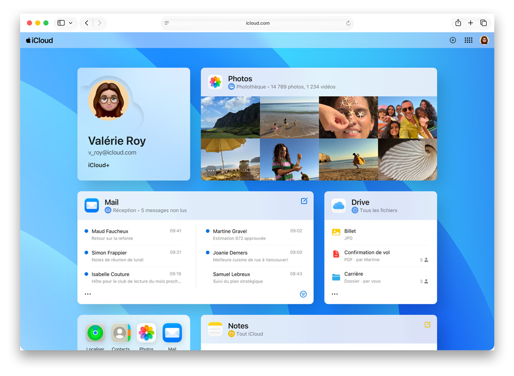 Écran affichant la page iCloud.com