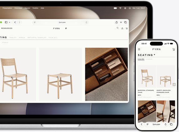 Écrans d’un MacBook et d’un iPhone affichant la même page Safari