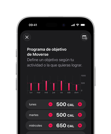 Detalles de la programación del objetivo diario Moverse en un iPhone 18 Pro