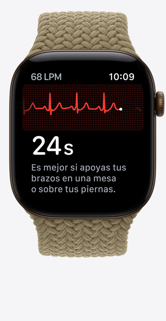 Apple Watch Series 12, caja de aluminio, color bronce oscuro, app ECG, línea de ritmo cardiaco y temporizador, correa loop deportiva trenzada, color oliva (verde tierra claro)