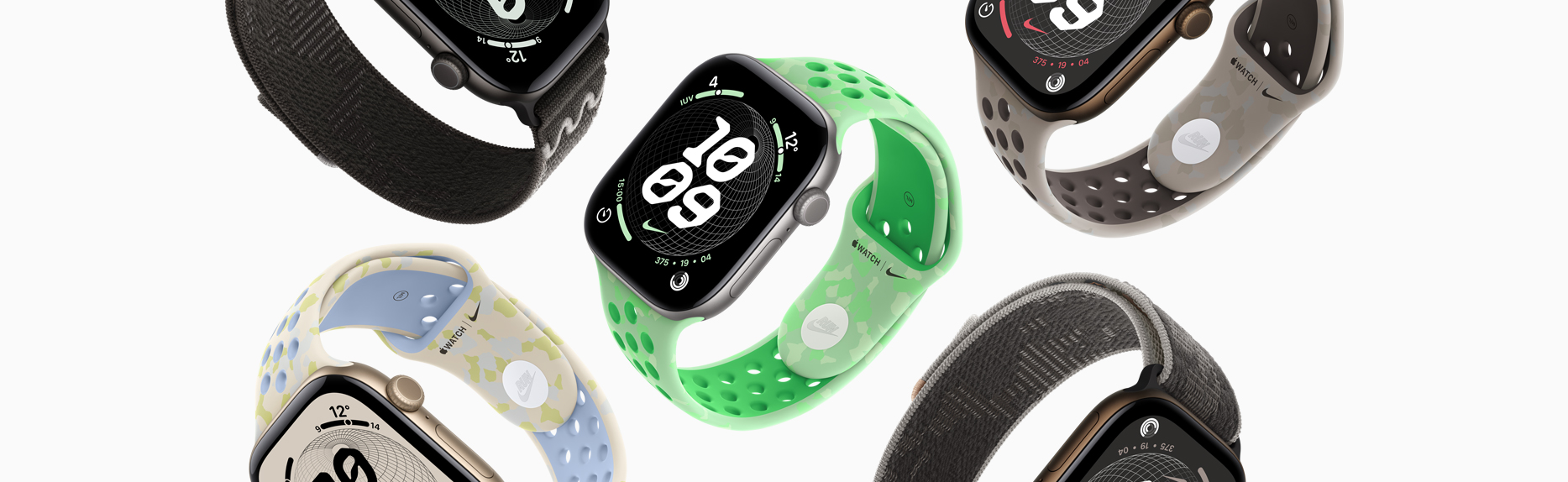 Dispositivos Apple Watch, distintas correas de Nike y carátulas de Nike
