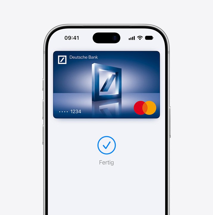 Partial iPhone screen display, showing a credit card being used in Apple Pay