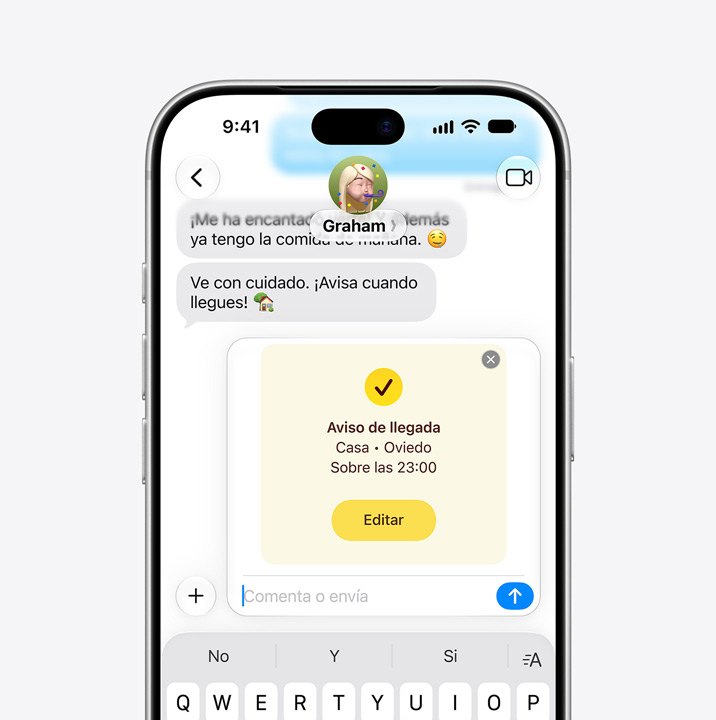 iPhone screen showing Messages thread with Check In feature in use