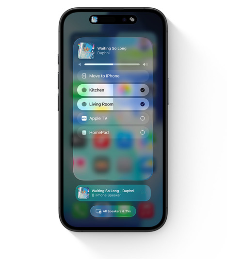 iPhone som visar AirPlay-gränssnittet för ljud i flera rum