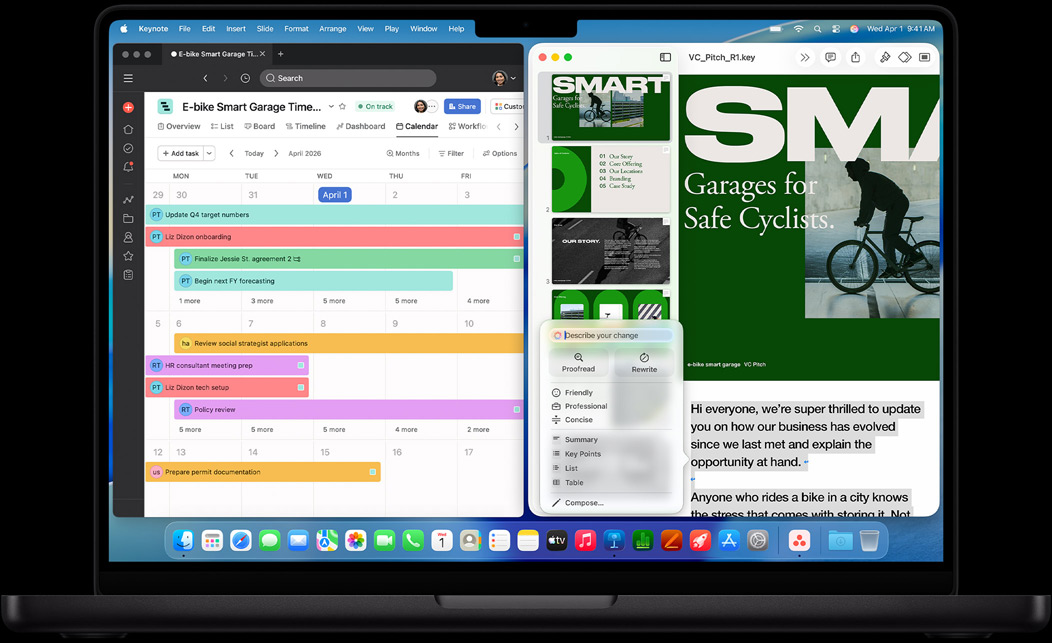 Ecrã do MacBook Pro a mostrar o Asana e o Keynote