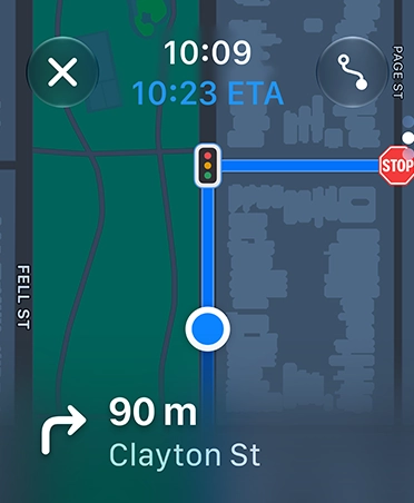 Maps app, navigation instructions appear at bottom of screen