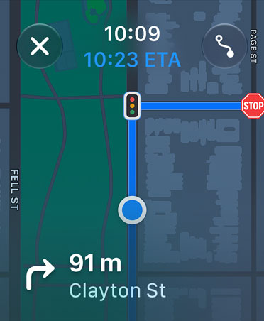 Maps app, navigation instructions appear at bottom of screen