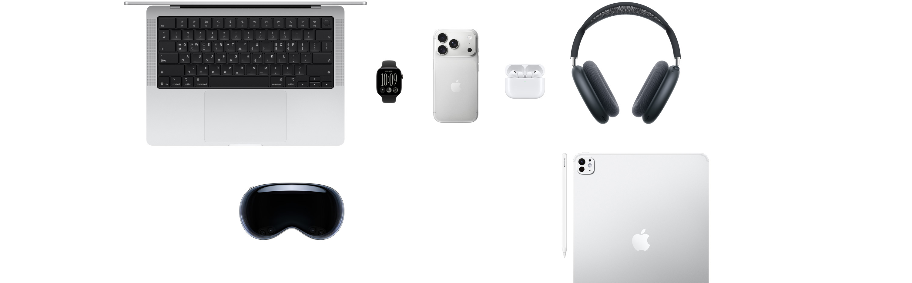 다양한 Apple 제품, MacBook Pro, Apple Watch Series 12, iPhone 18 Pro, AirPods Pro 3, AirPods Max, Apple Vision Pro, Apple Pencil Pro, iPad Pro