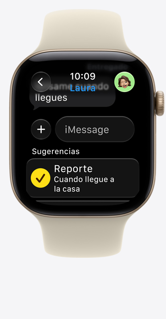 Apple Watch Series 12, sugerencia de Reporte en iMessage, caja de aluminio, color oro claro, correa deportiva, color arena (café claro)