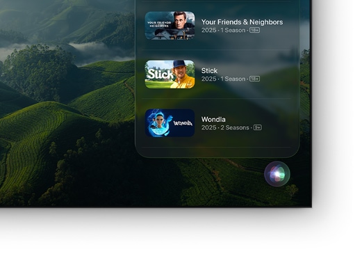 تلفزيون بشاشة مسطحة يعرض قائمة بأفلام وبرامج +Apple TV‏