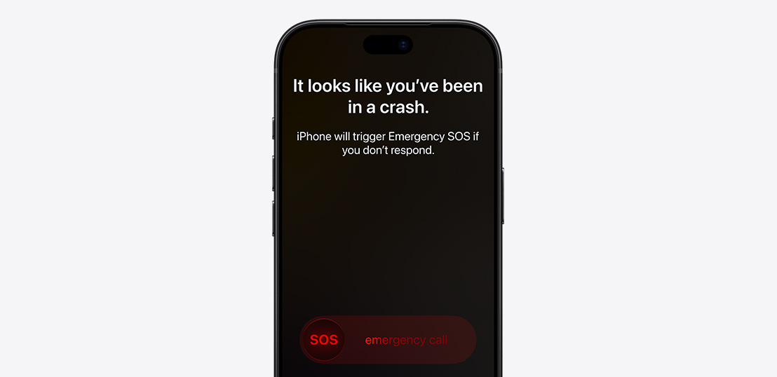車禍偵測畫面上寫著「It looks like you've been in a crash. iPhone will trigger Emergency SOS if you don't respond」