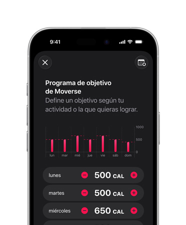 Detalles de la programación del objetivo diario Moverse en un iPhone 18 Pro
