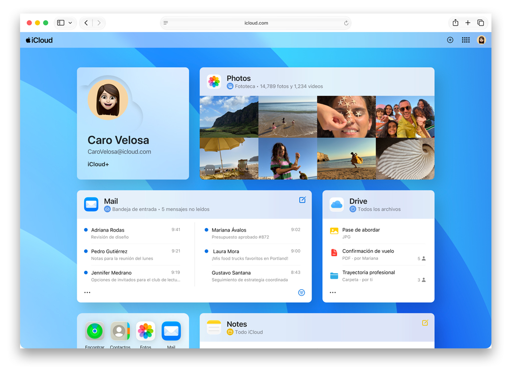 Pantalla de iCloud.com