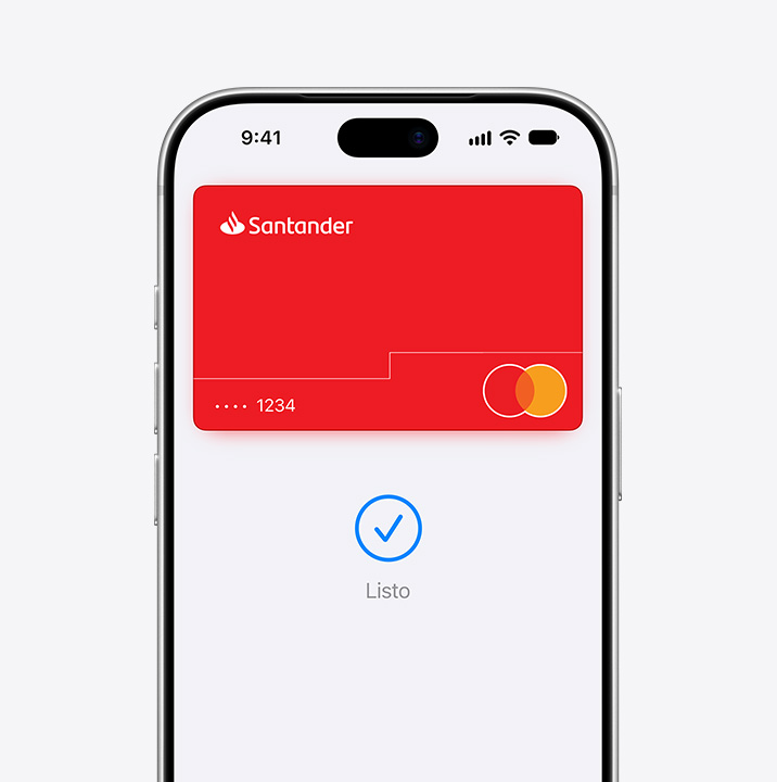 Vista parcial de la pantalla de un iPhone que muestra un pago con una tarjeta Mastercard en Apple Pay