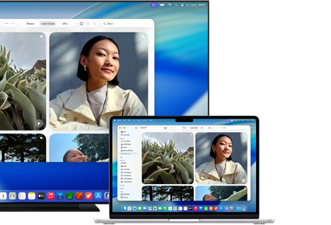 Mac ที่แชร์ภาพถ่ายไปยังโทรทัศน์จอแบนโดยใช้ Apple AirPlay