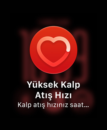 Yüksek kalp atış hızı bildirimi, kırmızı daire üzerinde beyaz konturlu kalp simgesi