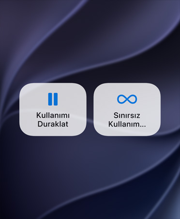 Aygıt Kullanımını Duraklat ve Sınırsız Kullanıma İzin Ver düğmelerini gösteren ekran.