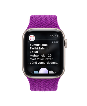 Apple Watch Series 12, alüminyum kasa, uzay grisi renk, yumurtlama tarihi tahminiyle ilgili bildirim, Örgü Solo Loop kordon, macenta renk
