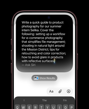 Siri ile Yaz özelliğiyle taslak oluşturmak için yazılmış ayrıntılı bir komut gösteren iPhone ekranı