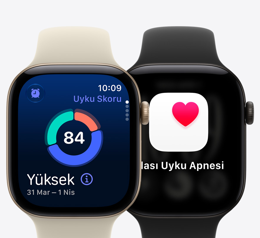 Apple Watch Series 12 aygıtları, uyku skoru ekranı, olası uyku apnesi bildirimi ekranı