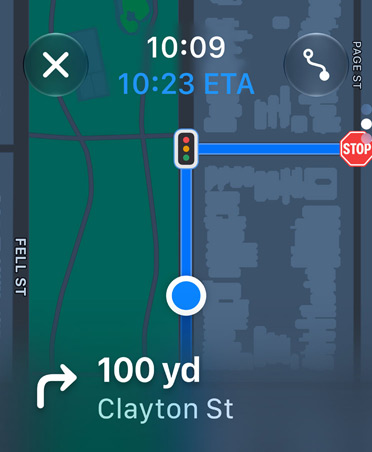 Maps app, navigation instructions appear at bottom of screen