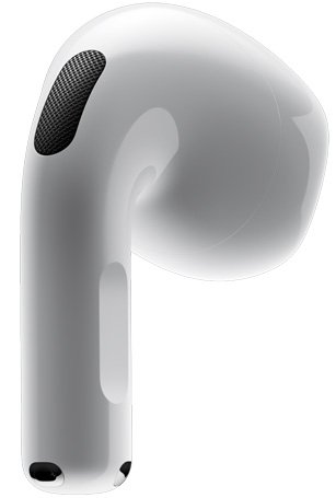 Slušalice AirPods 4 sa stražnjim prikazom AirPodsa 4, uperene u dršku sa silom.