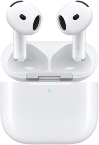 صورة تعرض AirPods وهي تطفو فوق علبة شحن سماعات AirPods&nbsp;4 مفتوحة.