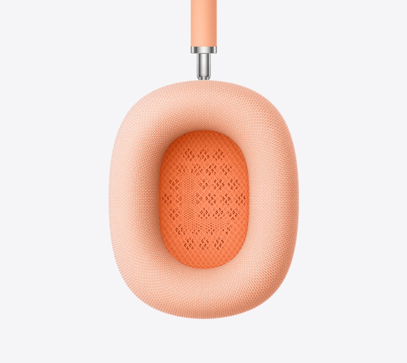 AirPods Max 2 austiņas oranžā krāsā, ausu spilventiņa iekšpuses detaļa