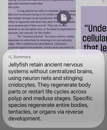 Tangkapan layar Pencarian Gambar sedang digunakan untuk merangkum beberapa paragraf artikel tentang biologi ubur-ubur