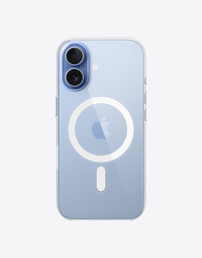 iPhone 17, εξωτερική πίσω όψη, διάφανη θήκη με MagSafe, σύστημα κάμερας Fusion στην επάνω αριστερή γωνία