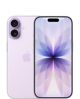 iPhone 17, εξωτερική πίσω όψη, χρώμα λεβάντα, σύστημα κάμερας Dual Fusion επάνω αριστερά, λογότυπο Apple στο κέντρο, μπροστινή όψη, χρώμα λεβάντα, κεντραρισμένο στην κορυφή το Dynamic Island