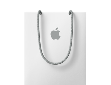 Apple-shoppingpose i hvid med Apple-logo nær toppen