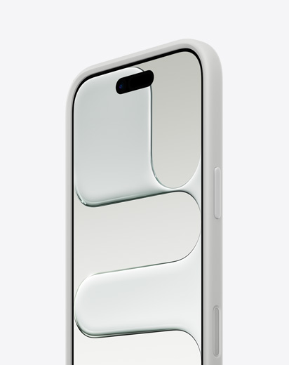 „iPhone Air“, priekinė pusė, šoninė pusė, plonas profilis, uždėtas apsauginis šviesiai pilkos spalvos „Bumper“ rėmelis