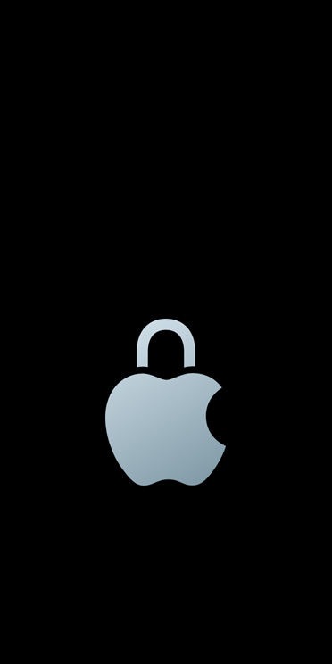 Logo de Apple color plata en el que se reemplazó la hoja de la parte superior por el aro de un candado