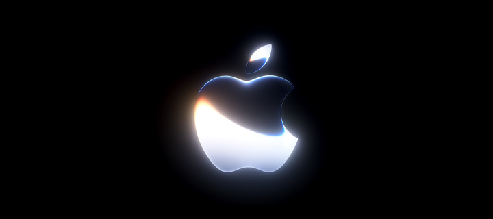 Logo Apple dengan efek pendar cahaya perak