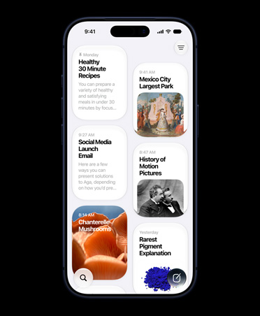 iPhone 17 Pro, bleu intense, écran affichant l’app Siri montrant des conversations avec Siri AI à propos de recettes saines à réaliser en trente minutes, du plus grand parc de Mexico, d’un e-mail de lancement sur les réseaux sociaux, de l’histoire du cinéma, de chanterelles et du pigment le plus rare