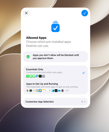 Apps für den Systemassistenten mit einer Auswahl an Apps, die Eltern für ihr Kind auswählen können