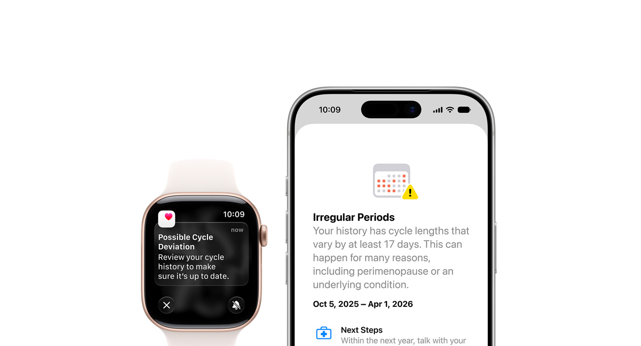 Notification du Suivi de cycle dans l’app Santé indiquant un Écart de cycle potentiel