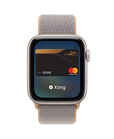 Apple Watch SE 3, vỏ nhôm, màu đêm xanh thẳm, Apple Pay trong Ví Apple, mặt ngoài bên phải, Digital Crown, dây đeo, Dây Quấn Thể Thao, màu xanh mỏ neo