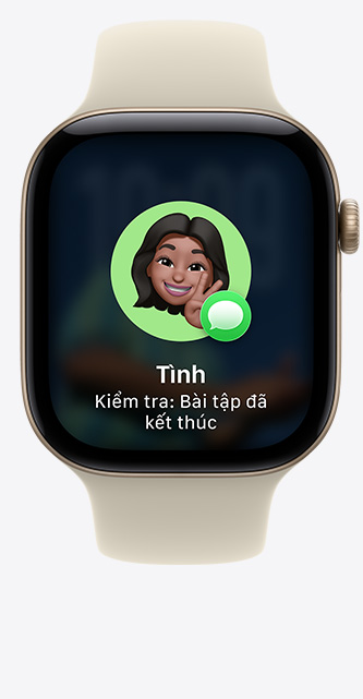 Apple Watch Series 12, aluminum case, light gold color, Check In suggestion in iMessage, Sport Band, sand color (pale tan)