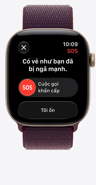 Apple Watch Series 12, vỏ nhôm, màu vàng nhạt, thông báo ngã mạnh, tùy chọn cuộc gọi khẩn cấp, Dây Quấn Thể Thao, màu đỏ burgundy